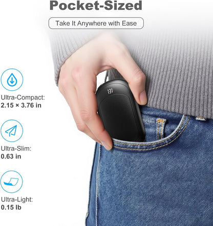 AI Hand Warmers Rechargeable 2 Pack, 6400mAh Portable Pocket Electric Hand Warmer, Fast Heating 3-Settings Reusable Handwarmers for Christmas, Gloves, Travel, Hunting Essentials Men Women