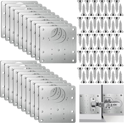 20 PCS Upgraded Cabinet Hinge Repair Plate Kit Thickened by 0.7 mm Stainless Steel Hinge Repair Brackets Kit Metal Hinges Repairs Fixing Plates with Screw for Kitchen Cupboard Door Locker Cabinet Door