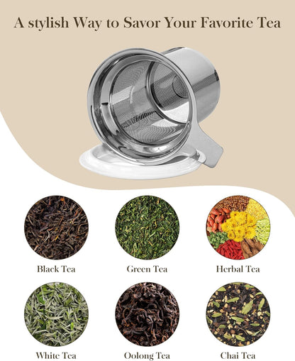MALACASA Ceramic Tea Mug with Lid and Stainless Steel Infuser, 18 oz Large Tea Cup for Loose Leaf Tea, Heat-Resistant, Microwave & Dishwasher Safe, Speckled Glaze Coffee & Tea Brewer Mug, Khaki Brown