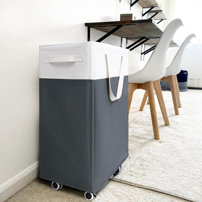 Goodpick 75L Laundry Basket with Wheels & Removable Wash Bag for Dorm | Rolling Laundry Basket with Handles for Dirty Clothes, Fodable Hamper for Laundry Room, Dorm Room Essentials, Grey