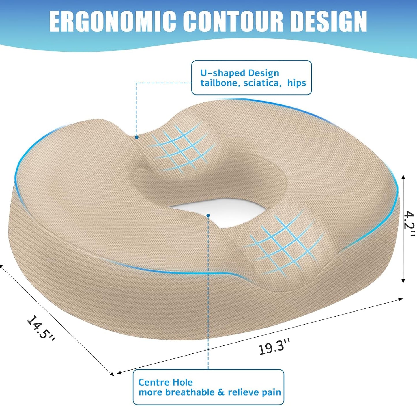 BlissTrends Donut Pillow Seat Cushion, Memory Foam Lifting Cushions(Black) | Donut Chair Cushions for Postpartum Pregnancy & Hemorrhoids,Tailbone Pain Relief Cushion for Office&Home Chairs