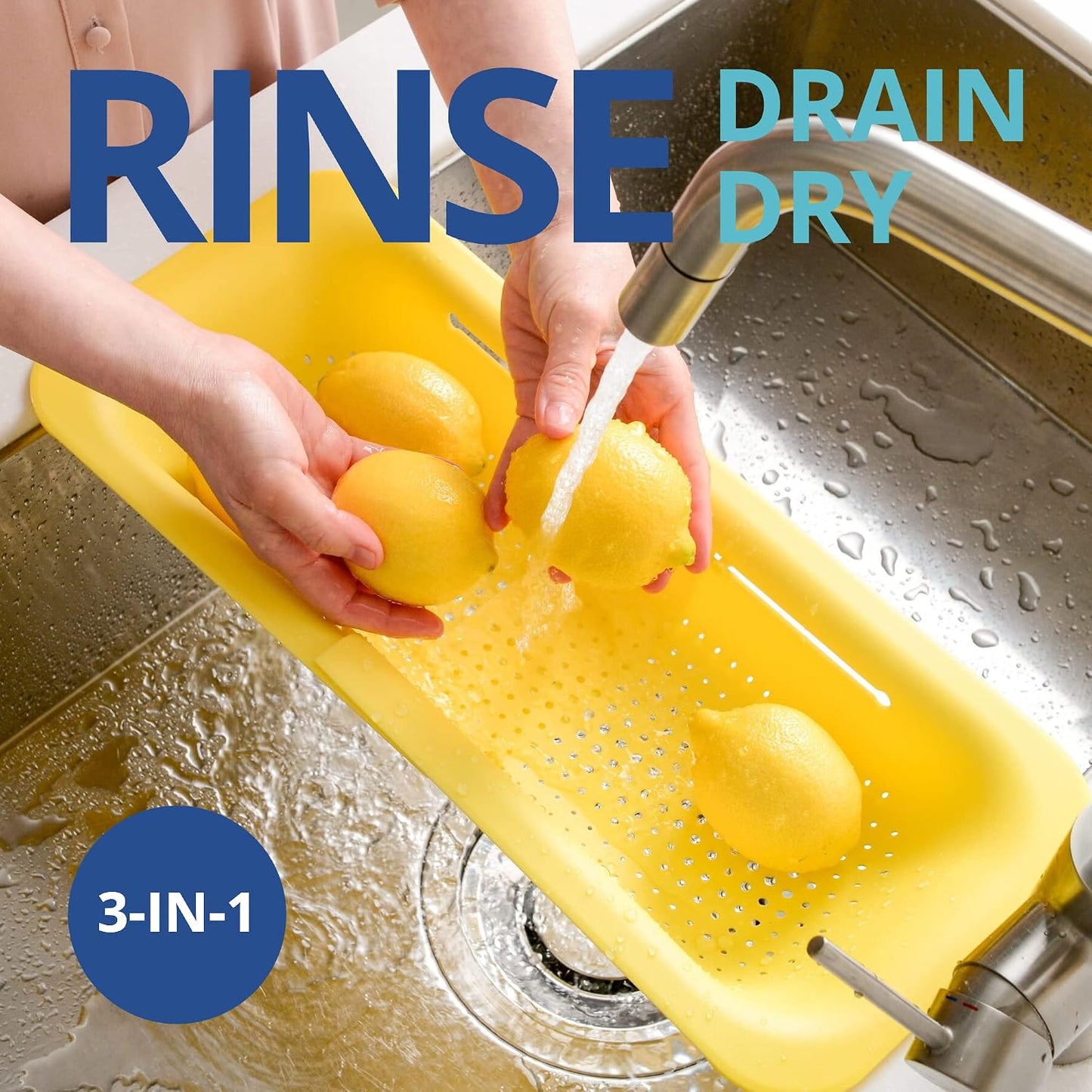 Blue Ginkgo Over Sink Colander, Extendable Kitchen Strainer, Grey | Fits Most Sinks. Rinse, Drain and Dry with Ease.