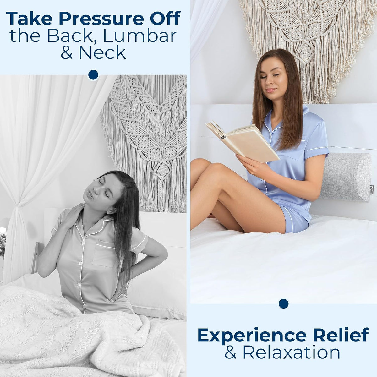 5 STARS UNITED Knee Pillow for Back Sleeping – Half Moon Bolster Pillow for Legs, Under Knee Pillow for Sleeping on Back, Memory Foam Leg Pillow for Back Pain, White