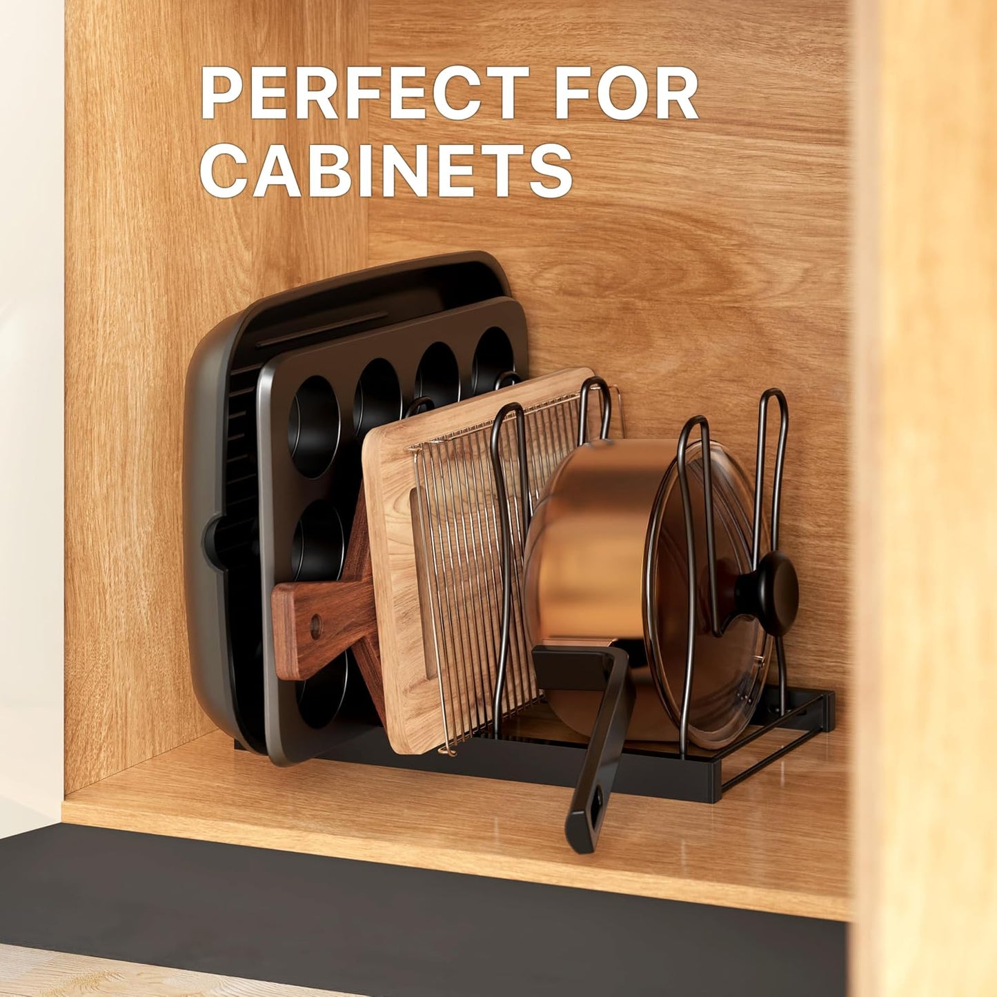 SIMPLE HOUSEWARE 5 Compartments Height Adjustable Pan Organizer, Black