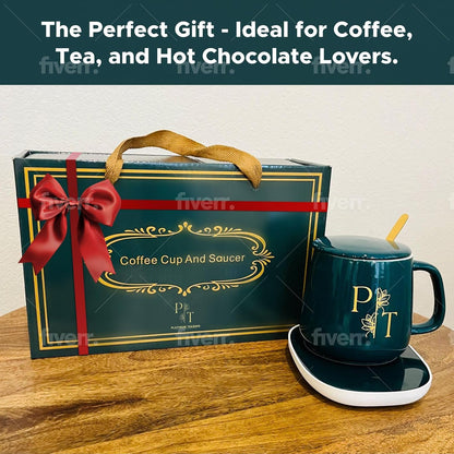 Smart Coffee Mug Warmer & Mug Set for Desk, Electric Coffee Cup Warmer with Auto Shut Off, 55°C Temperature Coffee Mug Warmer Heater, Ceramic Cup, Home, Office - Ideal Gift for Coffee & Tea