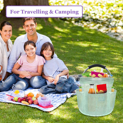 17L Cleaning Caddy with Handle and 6 Pockets, Foldable Cleaning Supply Caddy, Portable Shower Caddy in 600D Oxford Fabric, Multifunctional Storage Basket for Camping, Gardening, Black