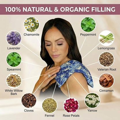 Nature's Approach Basic Herb Pack Heating Pad, Indigo | 12-herb aromatherapy rice & flaxseed fill for hot or cold therapy on neck, back, shoulders & more