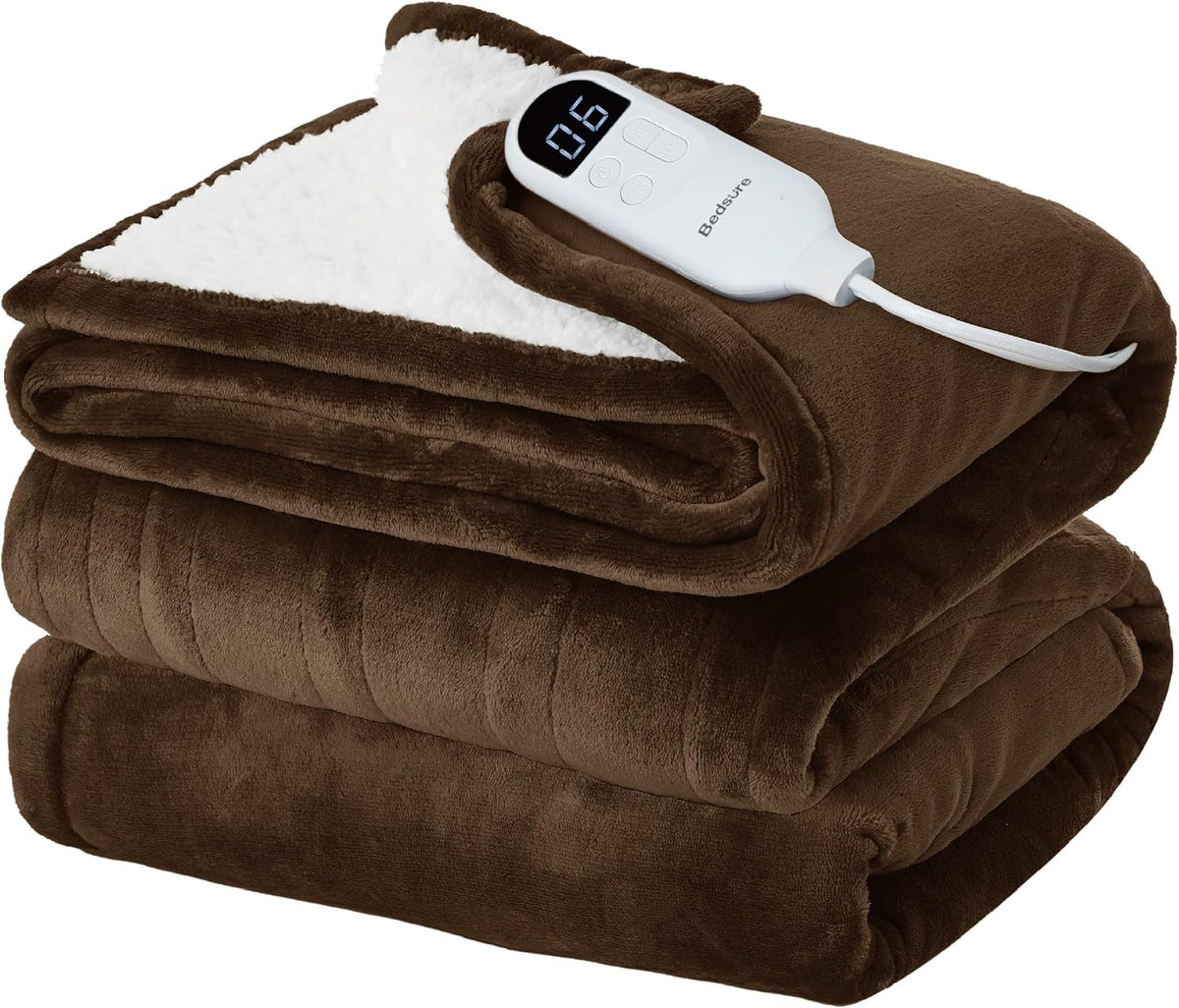 Bedsure Heated Blanket Throw, Soft Electric Blanket with Preheat, Cream