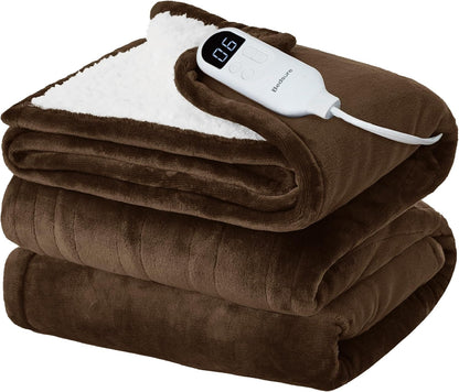 Bedsure Heated Blanket Throw, Soft Electric Blanket with Preheat, Cream