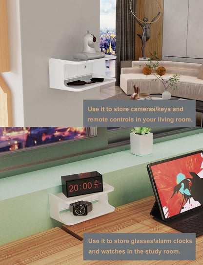 Bedside Wall Shelf Organizer, Small Bedside Shelf, (Black) | Wall Mount for Bed, Stick on Wall Shelf, Double Tray Holder for Storing Cellphone, Glasses, Keys, Camera , Alarm Clock