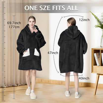 Wearable Blanket Hoodie, Oversized Sherpa Fleece Sweatshirt Blanket with Giant Hood Pocket and Sleeves for Adult, Warm & Cozy Grey Blanket Gifts for Women