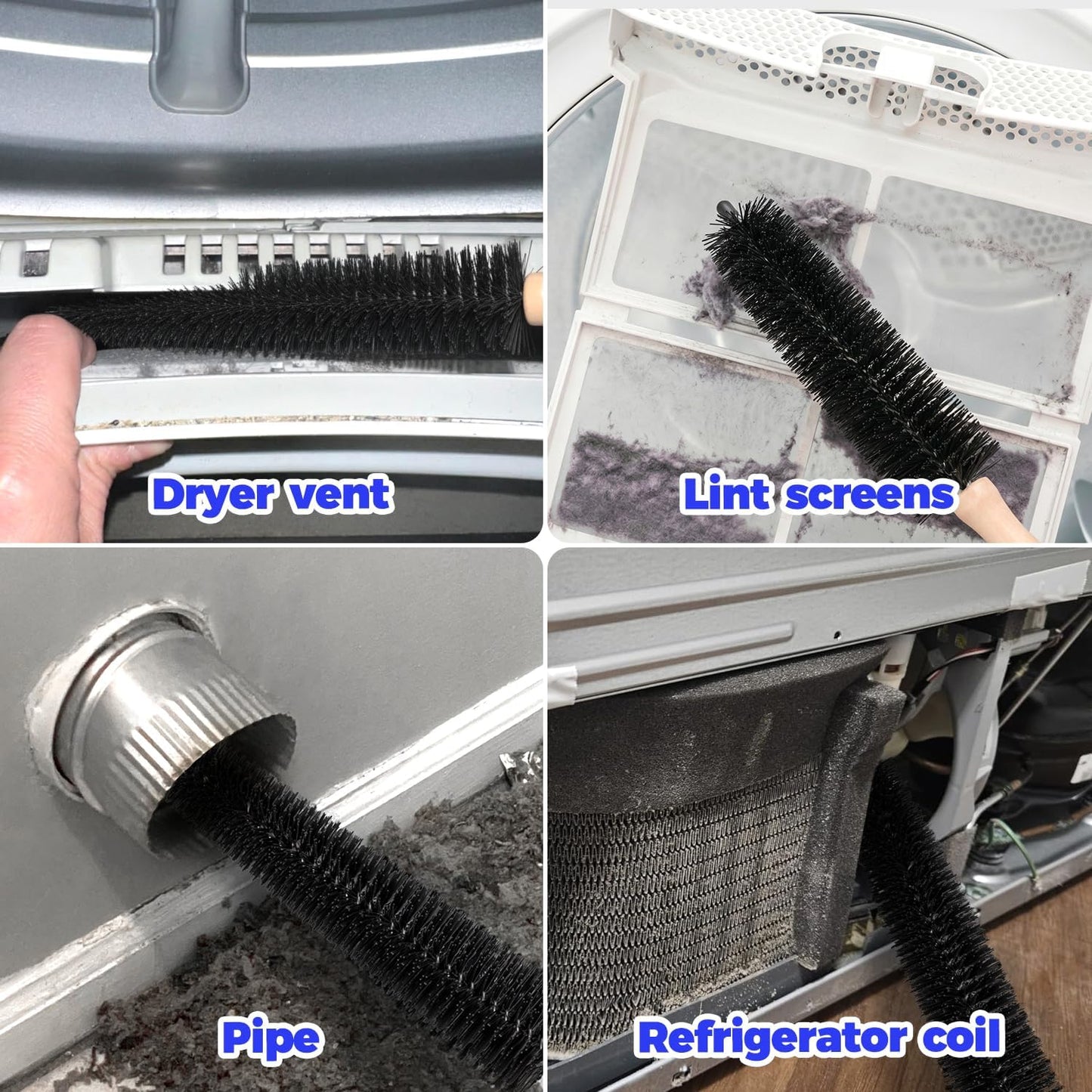 Holikme Dryer Vent Cleaner Kit, Vacuum Hose Attachment, 3-Piece, Blue | Remove Hidden Lint Buildup with a Flexible Brush, Vacuum-Assisted Cleaning and Quick Lint Removal for Tight Spaces