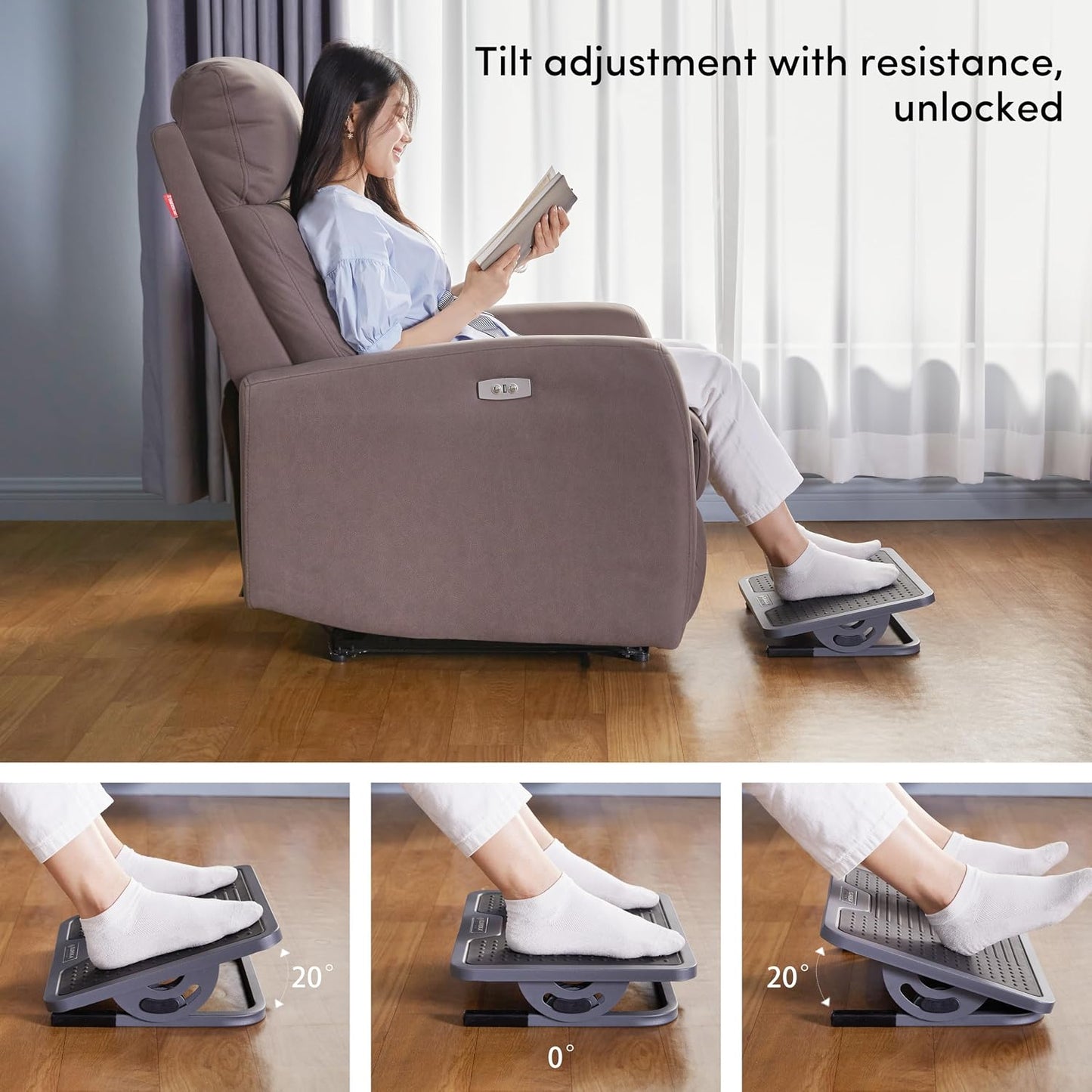 EUREKA ERGONOMIC Tilt Adjustable Footrest, Foot Rest for Under Desk at Work with Massage Surface, Office Foot Rest Under Desk with 20 Degree Tilt No Locking, Metal Frame | 20° tilt adjustable foot rest with massage surface and sturdy metal frame,