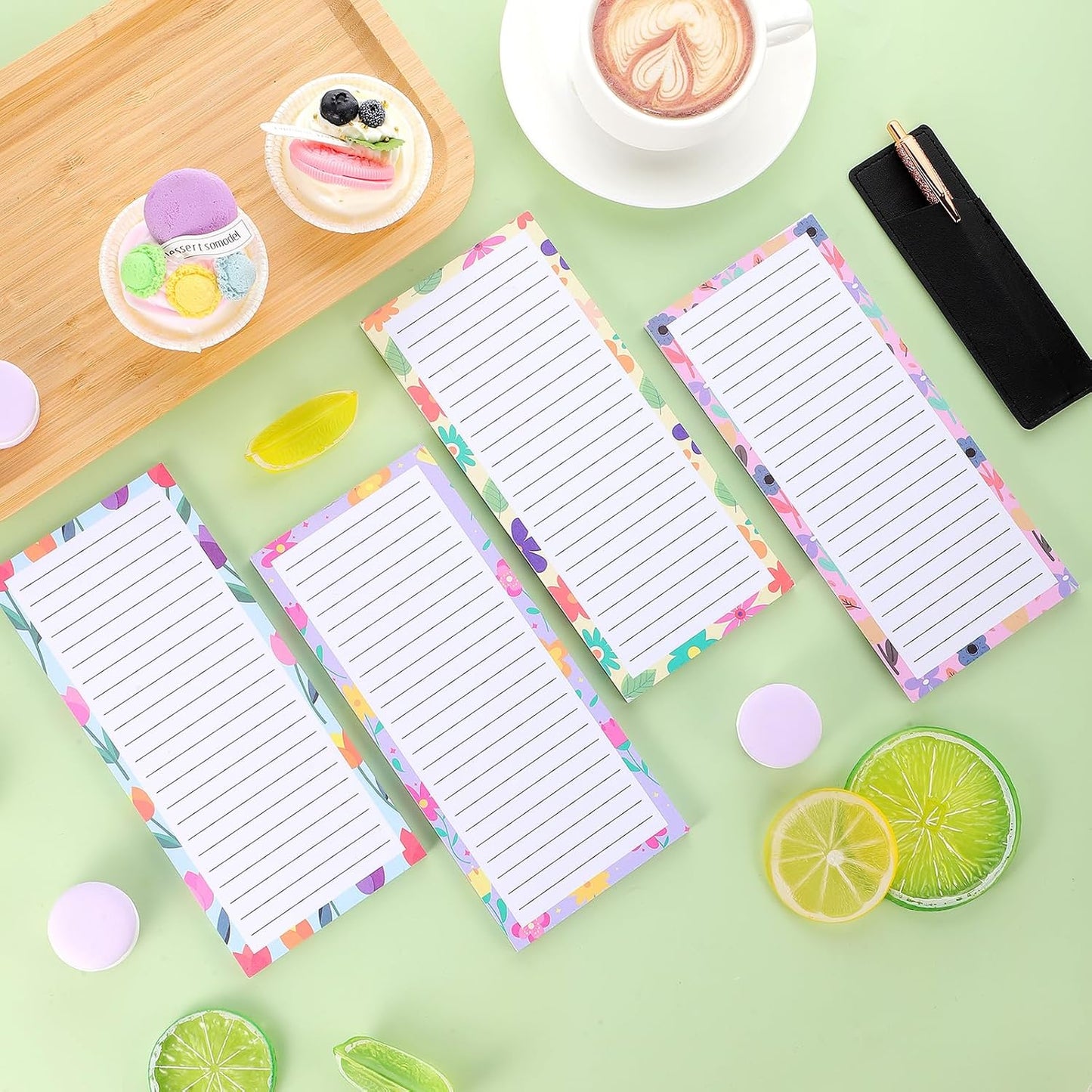 Thboxes 4 Pack Magnetic Note Pad for Fridge with Pen Holder, Totally 200 Sheets Grocery List Magnet Pad for Refrigerator Magnetic Shopping List Pad（Fruit Design） | Full-Back Magnet, 80Gsm FSC-certified Paper, School Office Home Supplies Grocery List