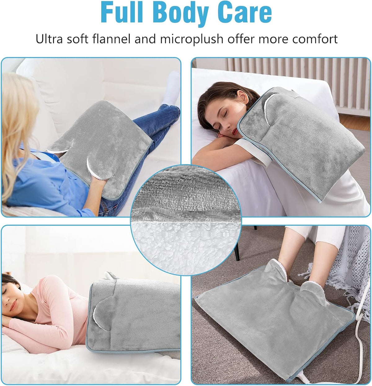 Electric Heated Foot Warmer Soft Flannel Foot Heater with 2h Auto Off & 3 Heat Levels Full Body Use Heating Pad for Feet, Abdomen, Cramps, Pain Relief Pocket Design 16" x 22" Light Grey
