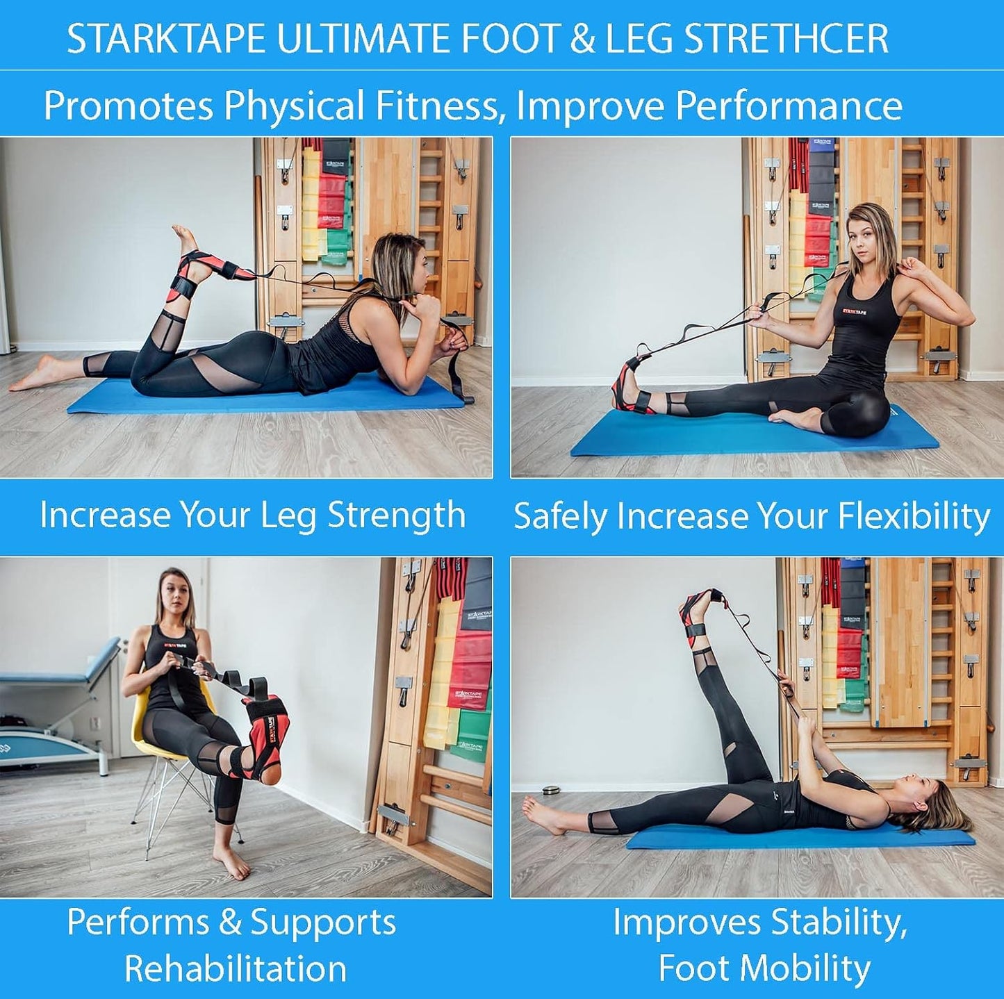 Foot and Leg Stretcher. Stretching Strap Loops for Plantar Fasciitis, Heel Spurs, Foot Drop, Hamstring, Quads. Improve Strength, Stretches, Achilles Tendonitis Stretch and Calf Pain Relief