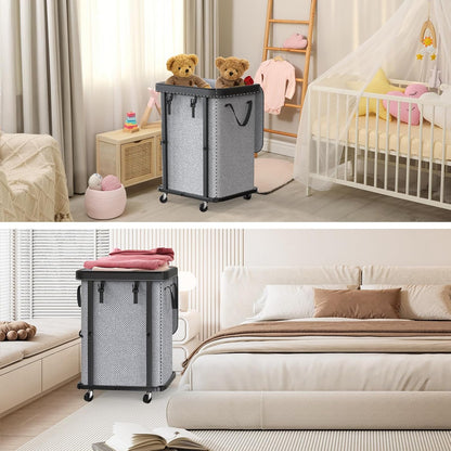 Laundry Hamper with Wheels,150L Leather Patchwork Clothes Hamper Black | Rolling Laundry Basket with Sturdy Metal Frame, Removable Washable Bag,Tall Clothes Sorter for Bedroom, Laundry Room, Dorm