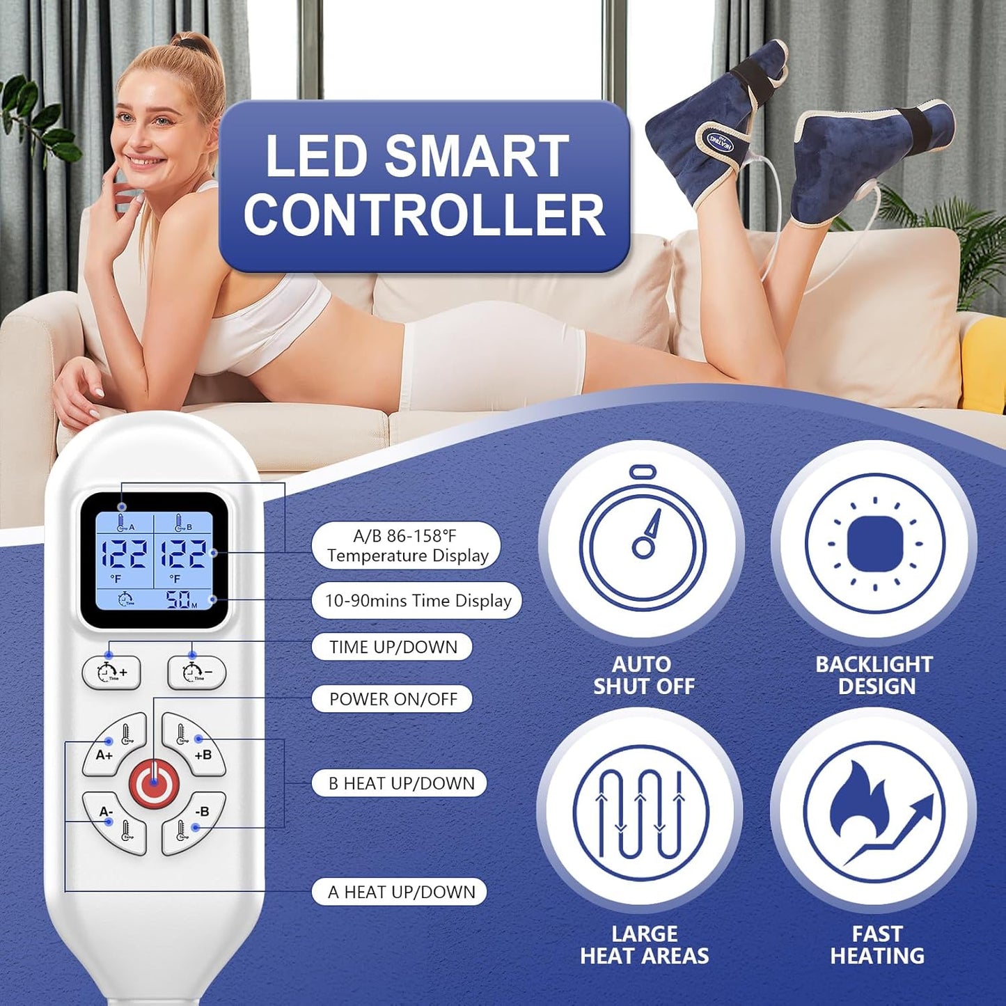 JOBYNA Ankle/Toe/Foot Warmer | Full Coverage Heated Foot Wrap |86-158℉ Continuous Setting| 10-90min Timer| Electric Heating Pad for Plantar Fasciitis Relief, Neuropathy Pain Relief for Foot(1 Pack)