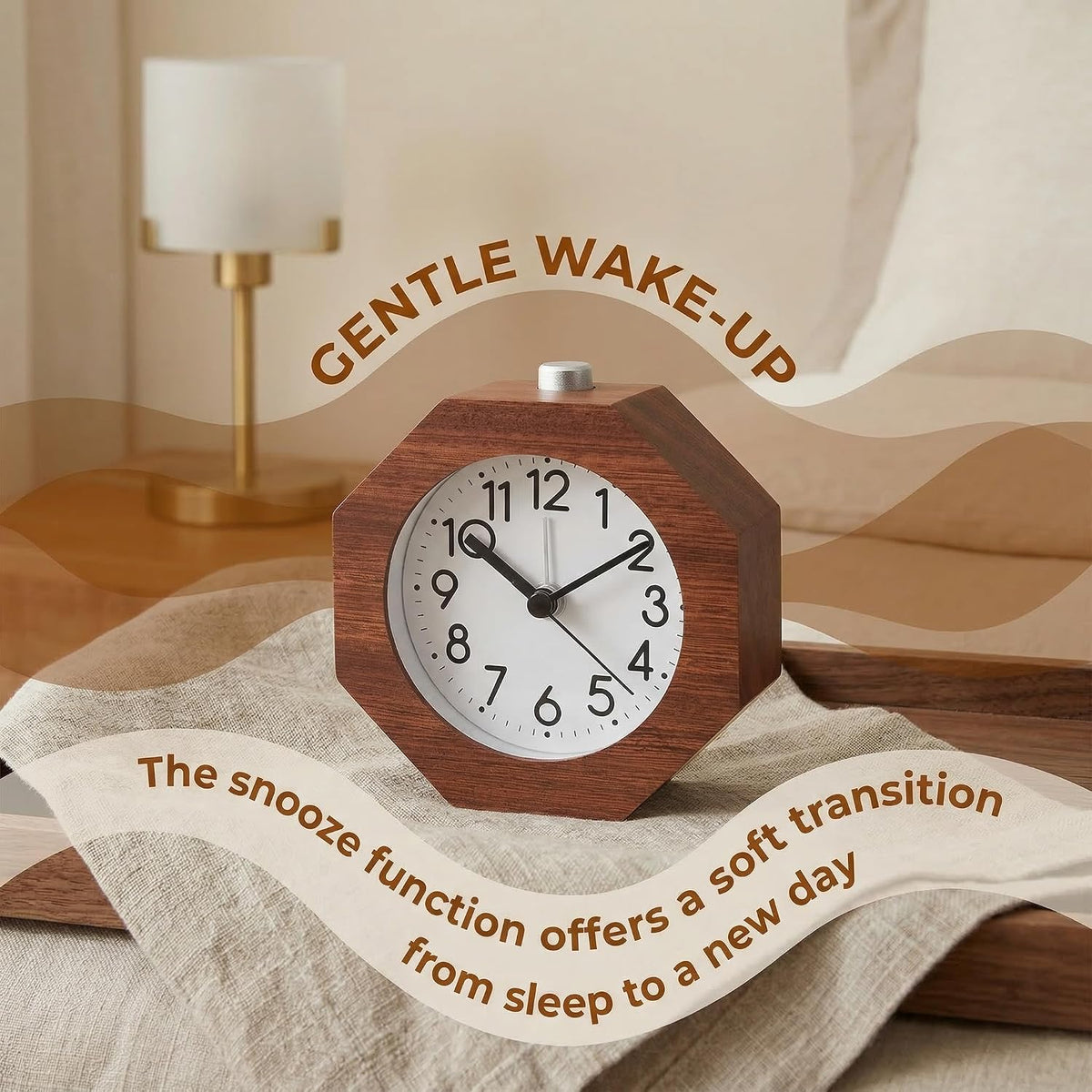 Wood Analog Alarm Clock 3'' Non-Ticking Backlight Battery Operated