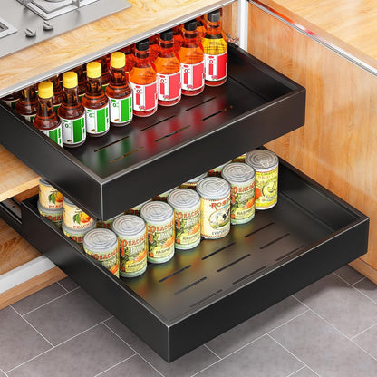 Pull out Cabinet Organizer, 21"Deep, Heavy Duty Full-Extension Slide out Drawers for Kitchen Cabinets with Nano Adhesive, Roll Out Shelf Sliding Cabinet for Pots, Bathroom, Pantry, Under Sink, White