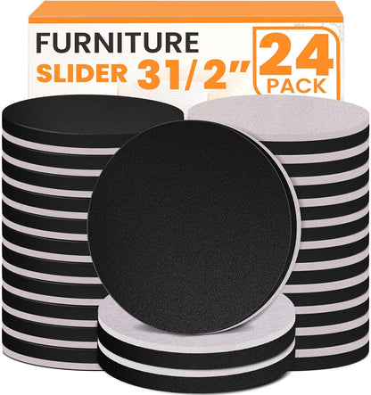 Felt Furniture Sliders for Hardwood Floors 24 PCS, 3 1/2" | Heavy Duty Furniture Movers for Hard Surfaces, Reusable Moving Pads for vinyl Tile Floors