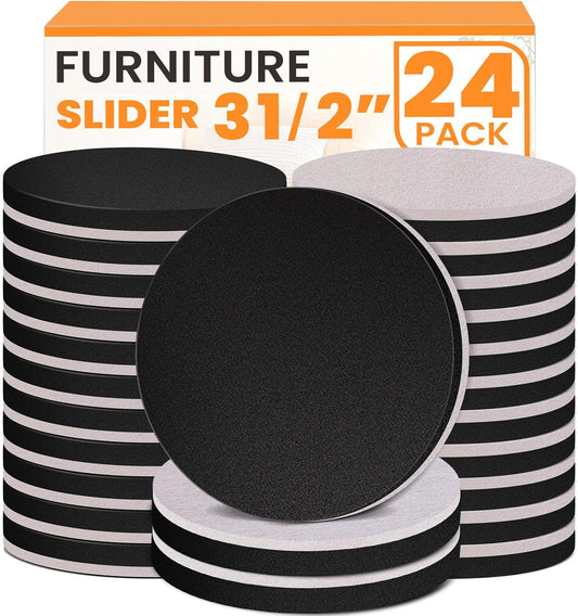 Felt Furniture Sliders for Hardwood Floors 24 PCS, 3 1/2" | Heavy Duty Furniture Movers for Hard Surfaces, Reusable Moving Pads for vinyl Tile Floors
