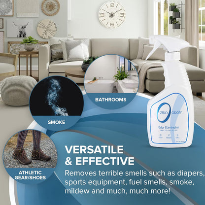 Zero Odor Multi-Purpose Odor Eliminator, Fabric & Room Deodorizer, 16 oz | Odor Eliminator Spray for Closet, Bathroom, Basement, Trash & Upholstery, Air and Surface use