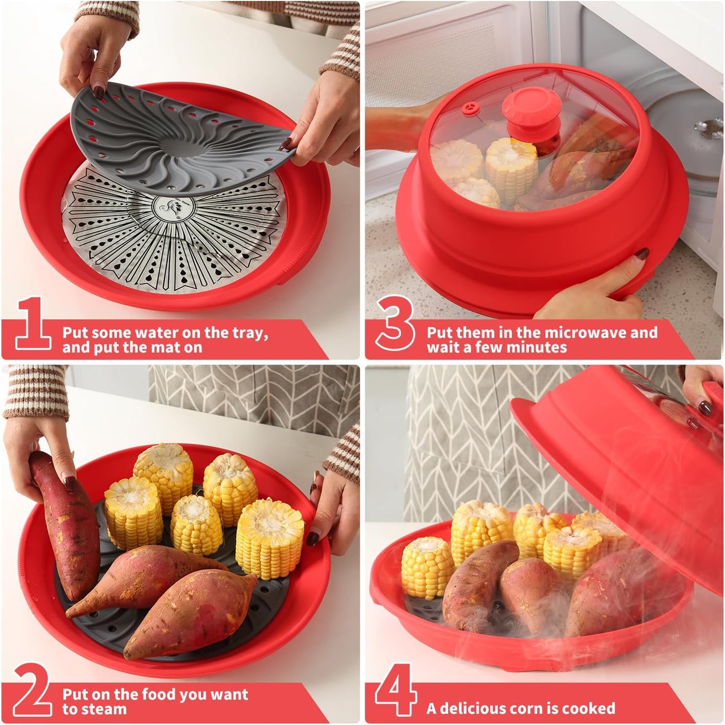 Collapsible Microwave Splatter Lid with Vented Tempered Glass Cover Wok Lid for Microwave Safe, Stockpot Steamer Pot Pan Round Bowl Plate 5" 6" 7" 8" 9" 10" Universal Multifunction Silicone Cover