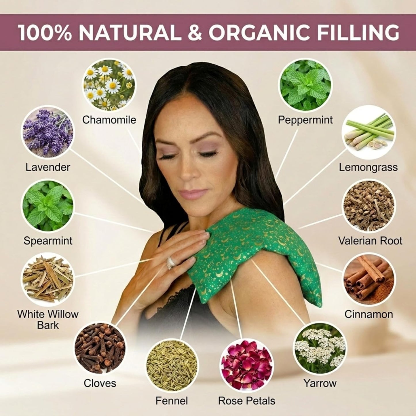 Nature's Approach Basic Herb Pack Heating Pad, Indigo | 12-herb aromatherapy rice & flaxseed fill for hot or cold therapy on neck, back, shoulders & more