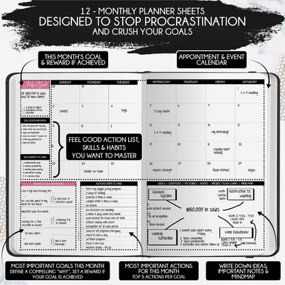 Freedom Mastery Daily Journal of Gratitude, Productivity & Habit Tracker | Undated 90-Day Planner with Daily Reflection, Mindfulness, Positivity, Vision Board & Stickers, Gratitude Journal for Women