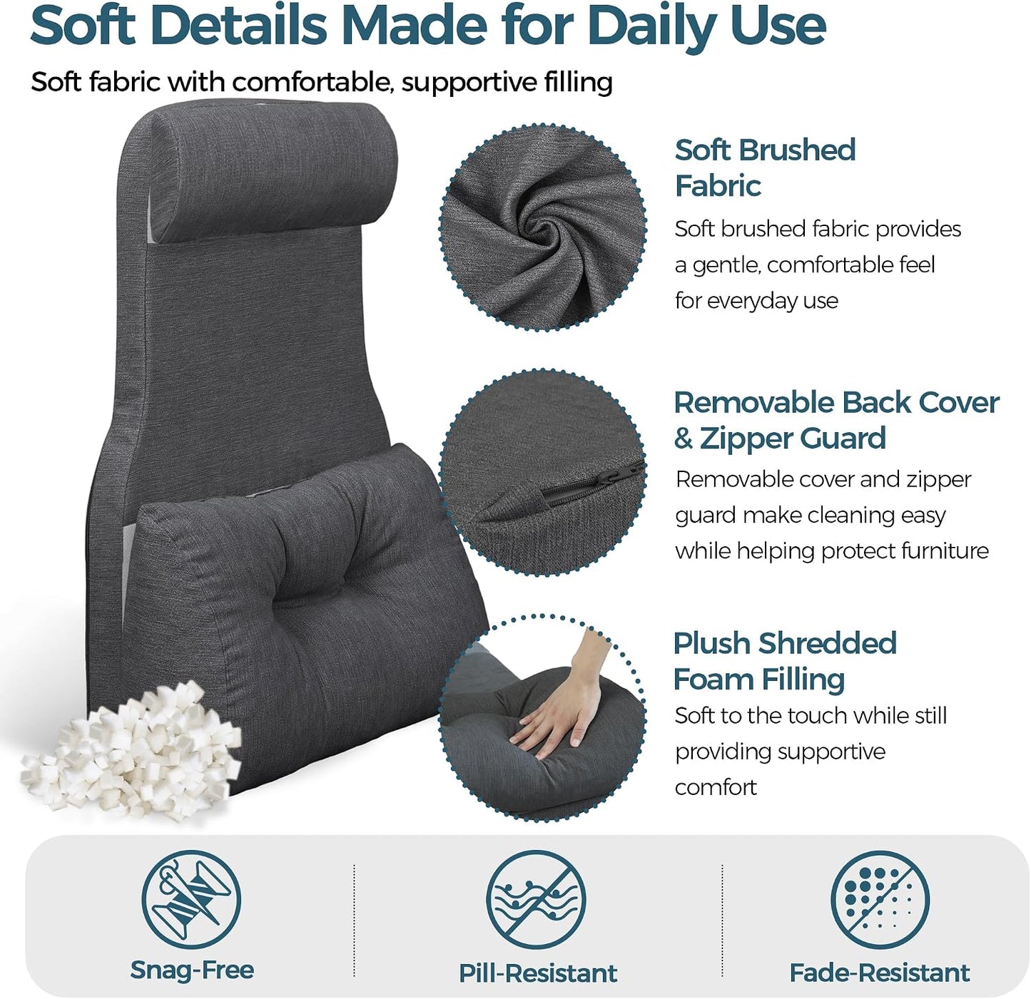 Shinnwa Adjustable Lumbar Support Pillow for Recliner with Headrest | Self-gripping fabric,Shredde memory foam Back Support Pillow with Headrest, Lower Back Pillow for Chair and Couch