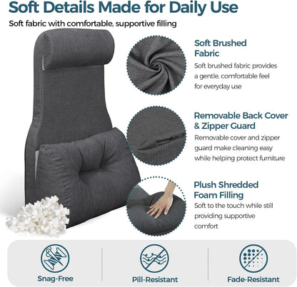 Shinnwa Adjustable Lumbar Support Pillow for Recliner with Headrest | Self-gripping fabric,Shredde memory foam Back Support Pillow with Headrest, Lower Back Pillow for Chair and Couch