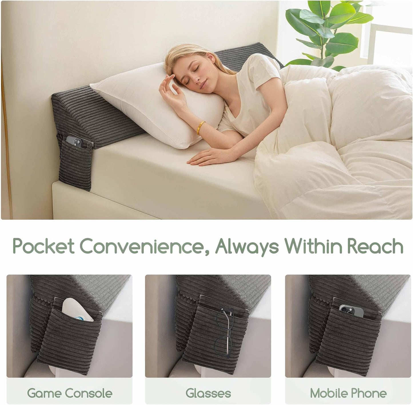 HIGOGOGO Queen Size Wedge Pillow for Headboard Gap - Multi Functional Mattress Wedge Bed Gap Filler Close The Gap (0-7") Between Your Mattress and Headboard or Wall (Grey 60"x11"x9")