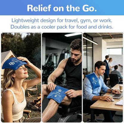 Dual-Sided Ice Pack for Injuries Reusable, 8"×12" Soft Gel Cold Compress