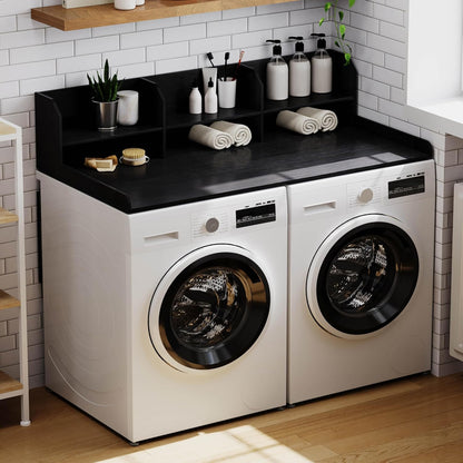 ChooChoo Washer Dryer Countertop, Adjustable Shelf, 2-Tier | Laundry Room Topper, Spacious Storage, For Folding Clothes & Efficient Organization, Walnut