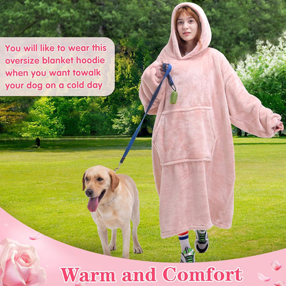 Wearable Blanket Sweatshirt Gifts for Women and Men, Warm and Cozy Giant Blanket Hoodie, Thick Flannel Blanket with Sleeves and Giant Pocket - Dark Gray