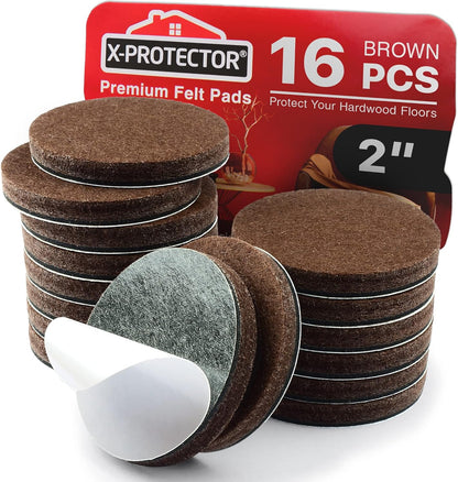 16 Heavy-Duty Felt Furniture Pads 2” 1/4” Thick X-Protector Round Felt Pads | Furniture Feet - The Best Felt Floor Protectors for Furniture to Prevent Scratches. Protect Your Hard Floor! (Beige)