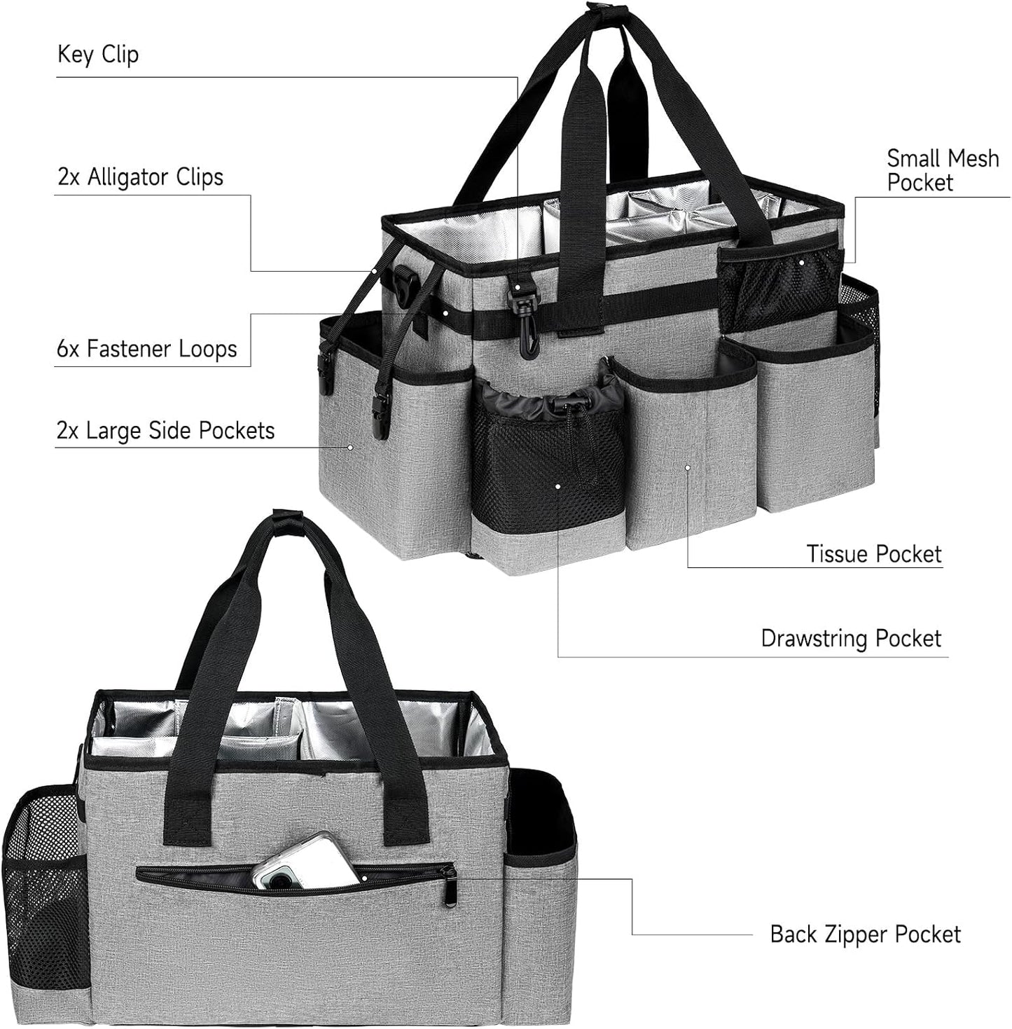 Cleaning Caddy Bag, Extra Large Cleaning Supply Bag for Housekeepers,Black | Sturdy Cleaning Caddy Organizer for Cleaning Supplies with Handle and Adjustable Shouder Strap, Easy to Clean Design