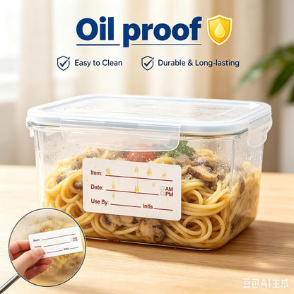 1000 PCS Food Labels for Food Containers with Wooden Holder | Keep food fresh and organized with easy to read labels for dates contents meal prep and freezer or pantry storage
