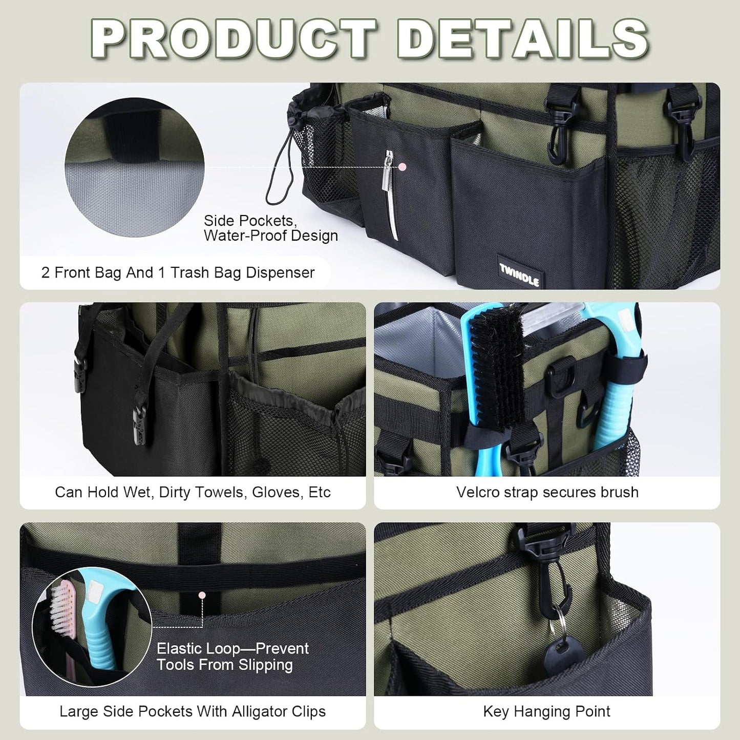 Extra Large Cleaning Caddy Bag with Built-In Support Board, Cleaning Tote Organizer with Removable Divider, Supply Carryall with Adjustable Shoulder Strap and Waist Belt for Cleaners & Housekeeper