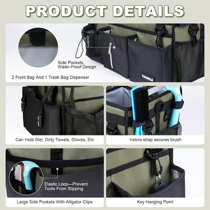 Extra Large Cleaning Caddy Bag with Built-In Support Board, Cleaning Tote Organizer with Removable Divider, Supply Carryall with Adjustable Shoulder Strap and Waist Belt for Cleaners & Housekeeper