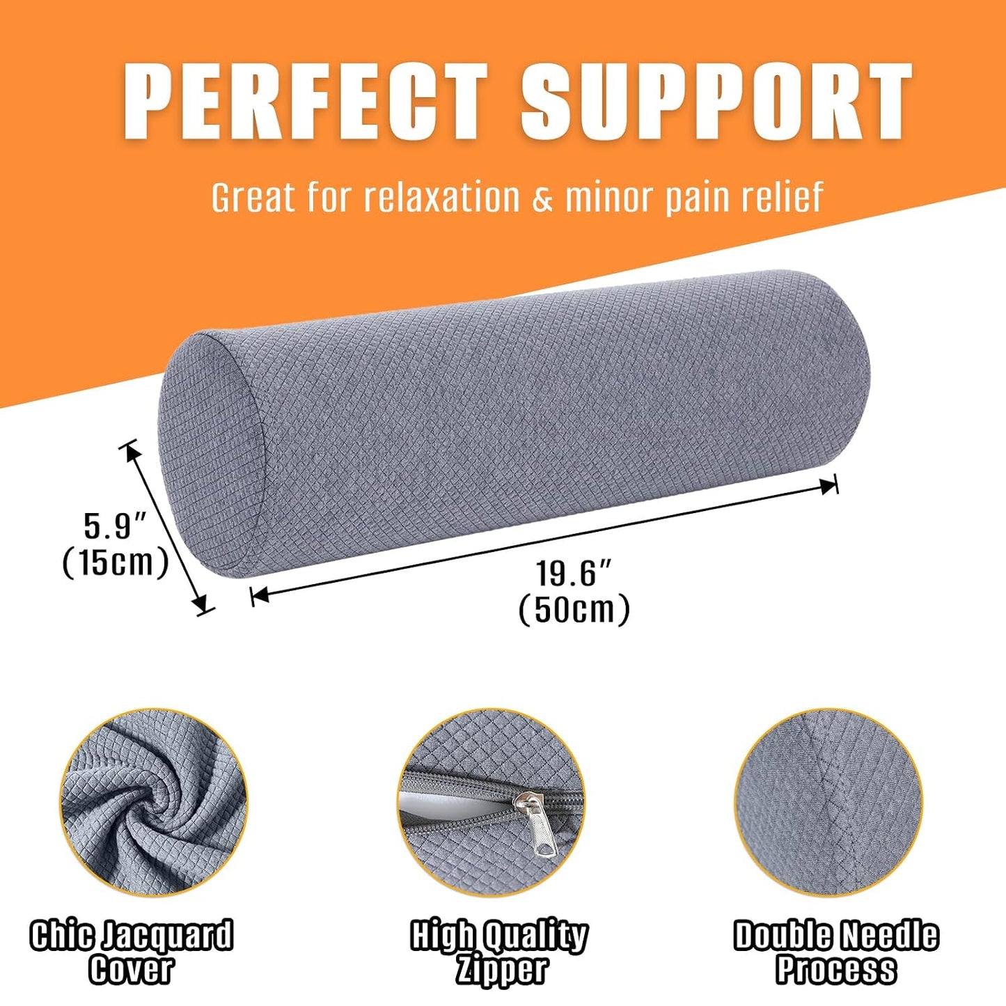 2 Pack Round Massage Table Bolster Pillow Pad, Bolster Pillow, Round Pillows, Suitable for Earthlite Massage Table (Grey, 4.7''x19.6'')