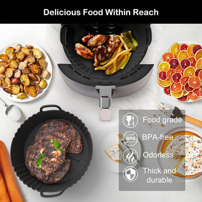 Silicone Air Fryer Liners 2 Pack, Reusable Liners Compatible for Ninja Foodi DZ201, DZ401, DZ550, COSORI, Chefman, Instant Air Fryer, and 6-in-1 8-10QT Air Fryer Baskets