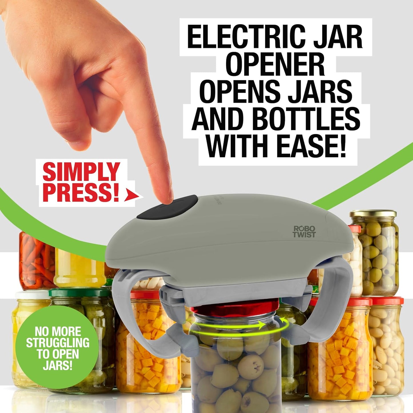 Robotwist Electric Jar Opener Top Rated for Seniors, Deluxe Model with Improved Torque, 1 Touch Automatic Easy Jar Opener for Weak Hand and Arthritis – Works on All Jar Sizes