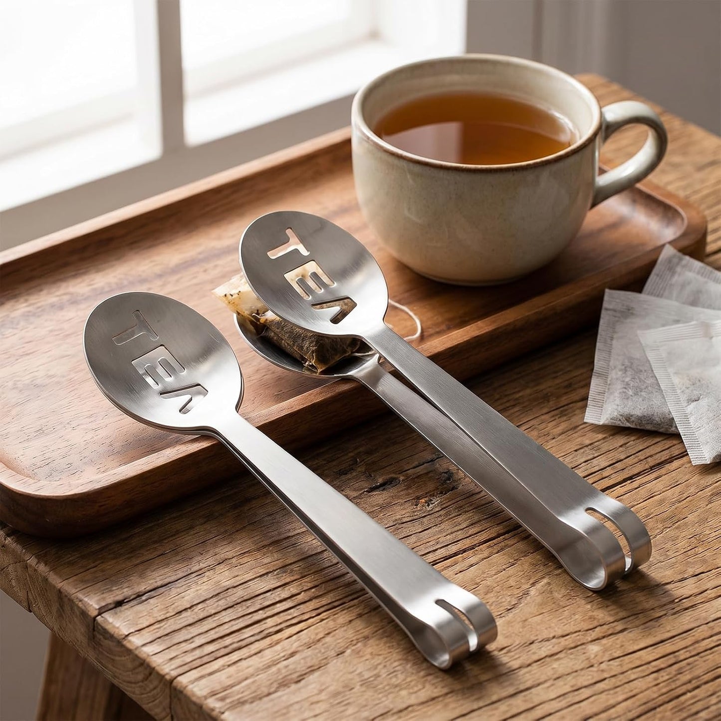 Tea Bag Squeezer, 2 Pcs Stainless Steel Tea Tongs, Teabag Filter | Tea Spoon Tea Bag Strainer Tea Tongs Clip on Strainer Tea Accessories for Loosing Leaf, Gripping Ice Cube, Sugar