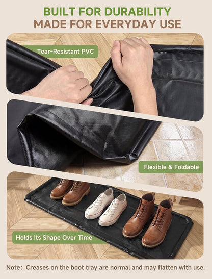 Shoe Mat, Large Boot Mat for Entryway Indoor- 59" × 17.7" | 1.2 in Raised Edges Tray, 600D PVC, Waterproof, Foldable, Non Slip, Wet Shoes, Mud, Snow, Multiple Uses