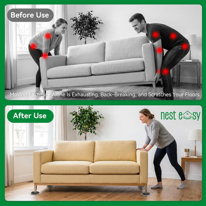 Furniture Lifter Tool 8-Pack of 3.5" Sliders, Save 80% Effort | Complete Moving Kit with Cushioned Pad - Effortlessly Moves Sofas, Couches & Appliances on Carpet or Hardwood Floors Safely