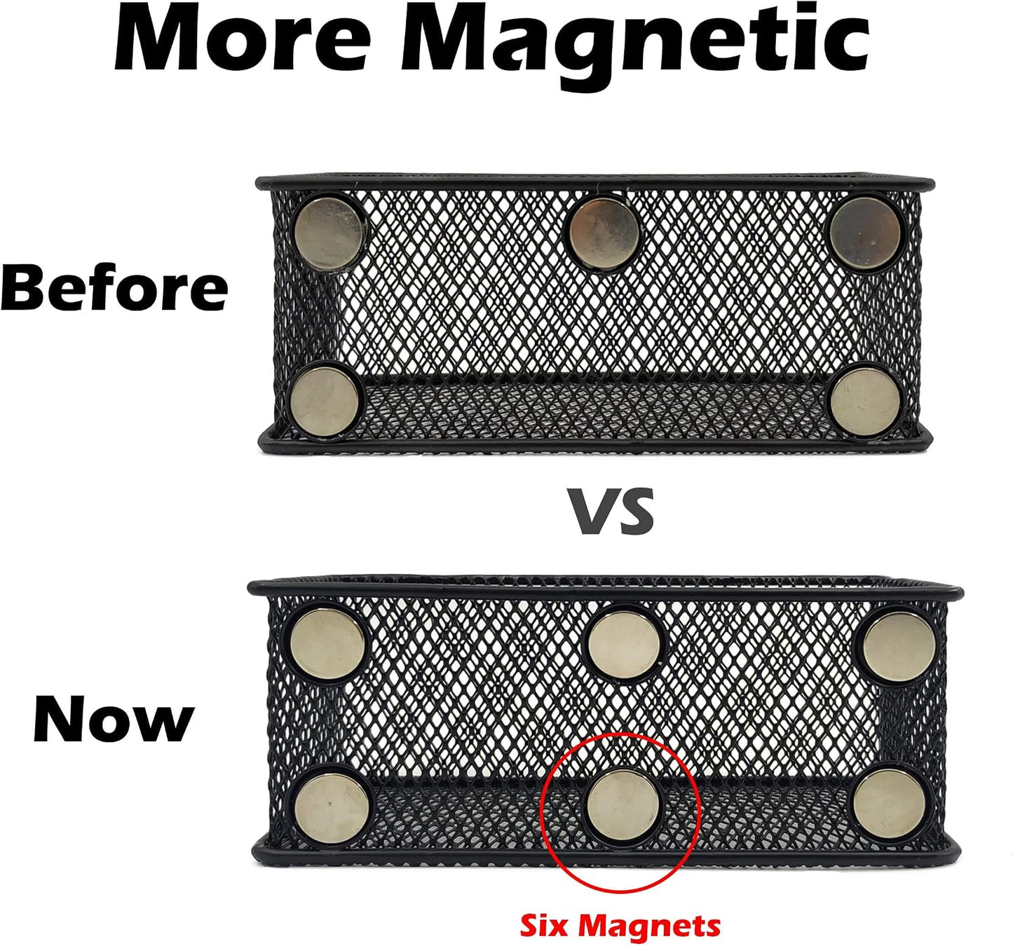 Magnetic Pencil Holder Set of 3 - Black Wire Mesh Storage Baskets Organizer with Strong Magnets - Perfect for Whiteboard, Refrigerator and Locker Accessories
