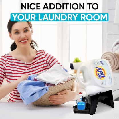 Liquid Laundry Detergent Holder Stand with Drip Tray - 1 Pack - Black | Easy Pouring, Rubber Feet, Angled Stand, Fabric Softener Dispenser for Laundry Room Organization & Storage