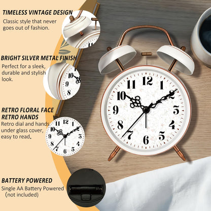 4.5" Metal Loud Alarm Clock for Heavy Sleepers Adults, Analog Battery Operated Alarm Clock with Bells Glow in Dark Numbers, Silent Old School Bedside Desk Clock for Bedroom Office Kids, Black